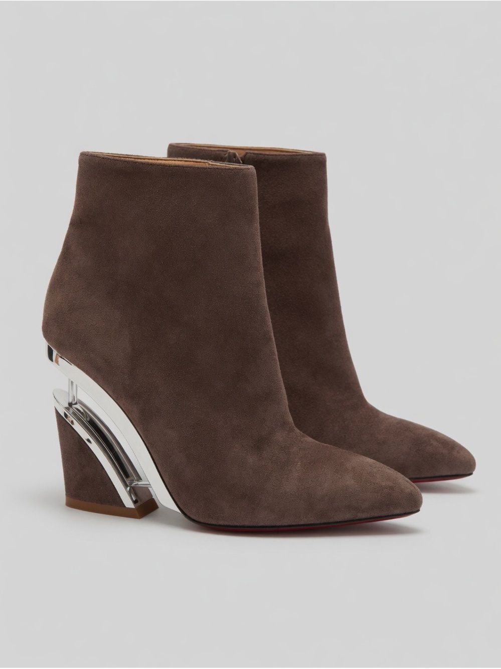 CL Inspired Suede Boots with Architectural Clear Heel
